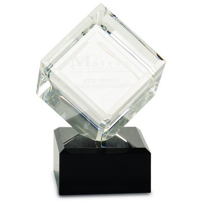 6" Clear Crystal Cube on Black Pedestal Base