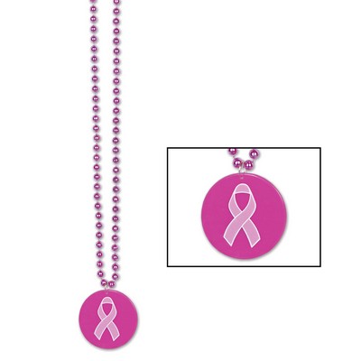 Beads w/ Printed Pink Ribbon Medallion