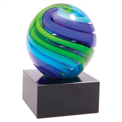 Blue & Green Sphere Art Glass Award 5"H