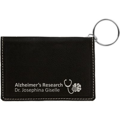 Black/Silver Laserable Leatherette Keychain ID Holder