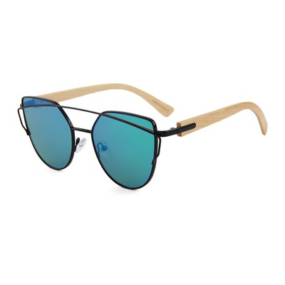 Bamboo Sunglasses - Green Mirror Lenses - Black Frames