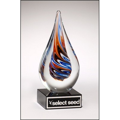 Teardrop-Shaped Art Glass Award w/Black Glass Base