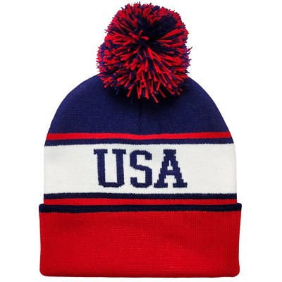 12" Jacquard Cuff Beanie with Pom Made in USA