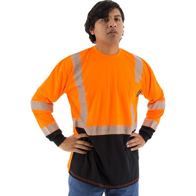 High visibility orange long sleeve shirt with reflective chainsaw Striping, ANSI 2, Type R