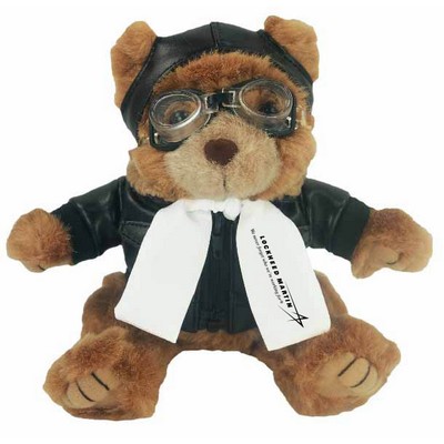 8" Brown Aviator Stuffed Bear w/One Color Imprint