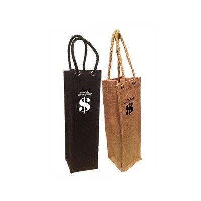 Single Bottle Jute Wine Bag w/ Rope Handles