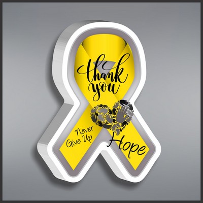 Yellow Awareness Ribbon Paperweight in White Acrylic