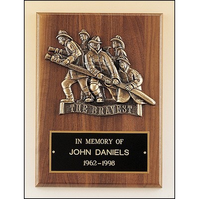 Walnut Piano Finish Plaque, Fireman, 9x12"