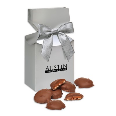 Silver Gift Box w/Caramel Pecan Clusters