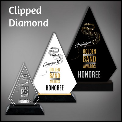 7" Clipped Diamond Clear Budget Line Acrylic Award in a Black Base