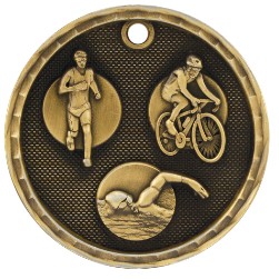 2" Antique Finish 3D Triathlon Medal