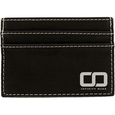 Black-Silver Wallet Clip, 4" x 2-3/4" Laserable Leatherette