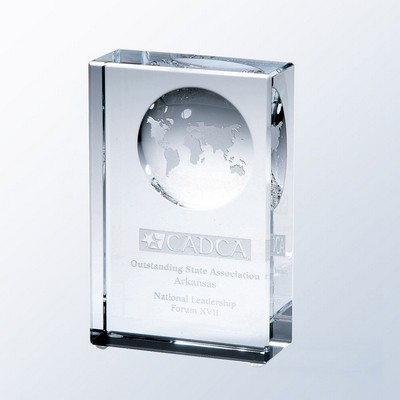 Beveled Globe Block Optic Crystal Award - Large