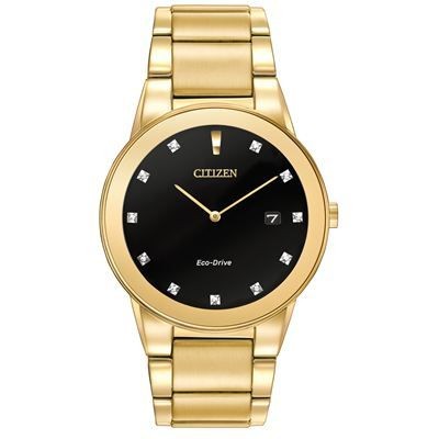 Citizen Men's Axiom Diamond Eco-Drive Gold-Tone Watch w/Black Dial