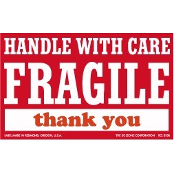 Handle With Care Fragile Paper Labels - 3" x 5"