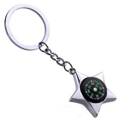 Star Metal Compass Keychain