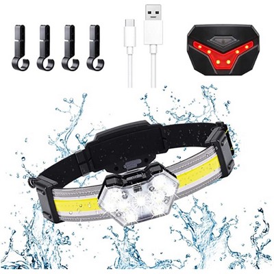 Waterproof Rechargeable Headlamp with Taillight