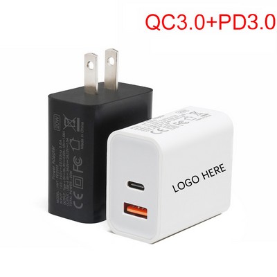 20 W Dual Ports Charger USB & TYPE-C Adapter