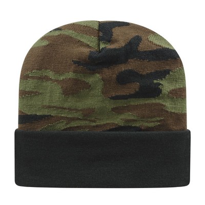 Cap America® USA Made Woodland Camouflage Knit Beanie (Blank)