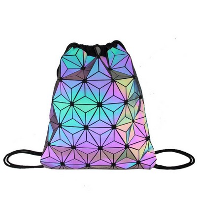 Fashion Colorful Geometric Diamond Drawstring Reflective Backpack