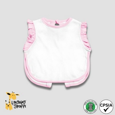 Baby 2-PLY Ruffle Trim Apron Bib White/Pink 65% Polyester 35% Cotton- Laughing Giraffe®