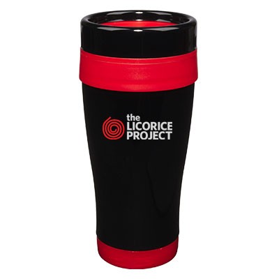 14 Oz. Formula Seven Stainless Steel Travel Mug with Black Lid And Red Accents