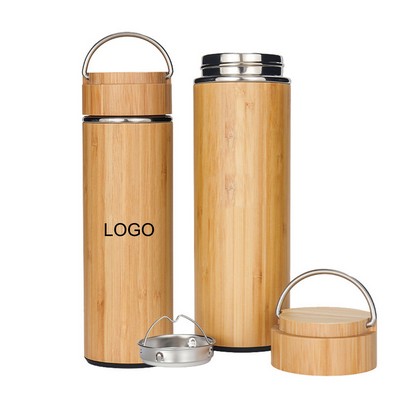 16 Oz Vacuum Bamboo Bottle