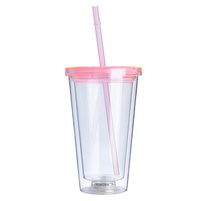 16 Oz. LED Light-Up Flashing Travel Tumbler w/Straw