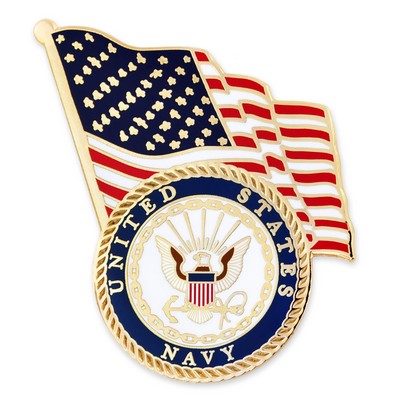 Officially Licensed U.S. Navy Emblem & USA Flag Pin