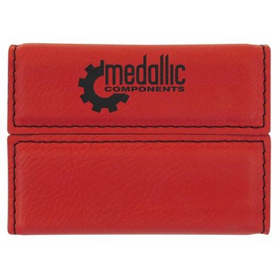 Business Card Holder, Red Faux Leather, 3 3/4" x 2 3/4"