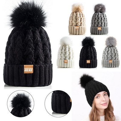 Women Oversized Winter Ribbed Beanie Crossed Cap