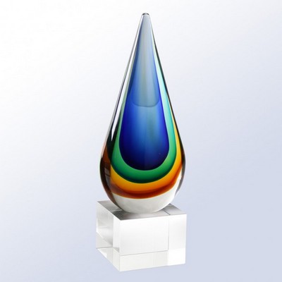 Blue/Amber Teardrop Art Glass Award, 14"H