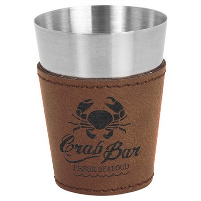 2 oz. Dark Brown Laserable Leatherette & Stainless Steel Shot Glass