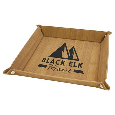 9" x 9" Bamboo Laserable Leatherette Snap Up Tray with Silver Snaps