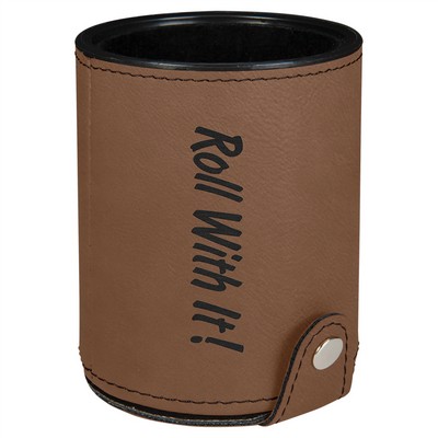 Dark Brown Laserable Leatherette Dice Cup with 5 Dice