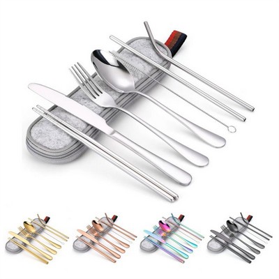 Stainless Steel Utensils With Straw Set Of 7