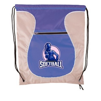 Solid Multi-Panel Polyester Drawstring Bag With Rounded Bulb Pocket - Screen Print, Heat Press