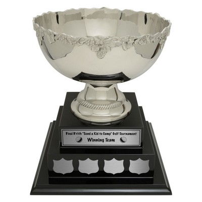 Nickel Plated Paisley Bowl - Black Base, Award Trophy, 12"H / 8 Dia.