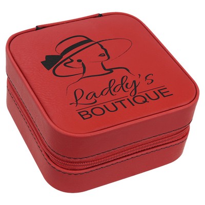 Faux Leather Travel Jewelry Box, Red, 4x4"