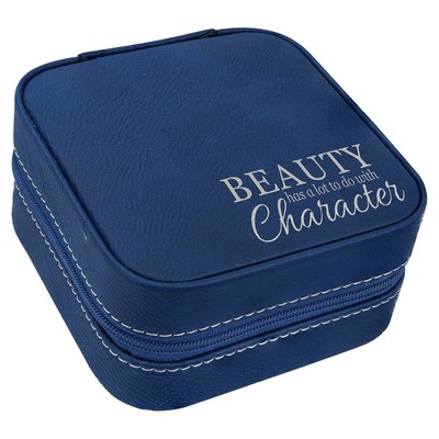 Faux Leather Travel Jewelry Box, Blue, 4x4"