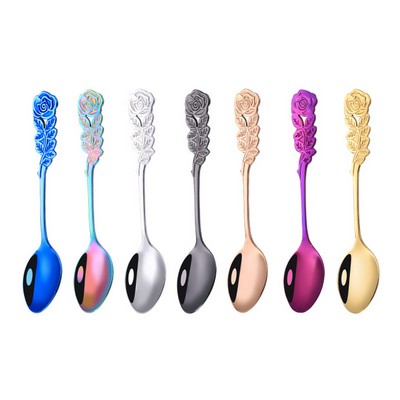 Coffee Spoons Stainless Steel Rose Handle Teaspoons Durable Dessert Spoons