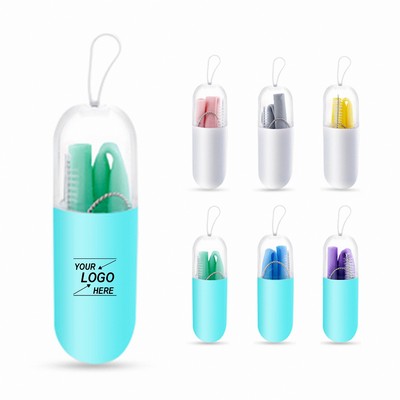 Reusable Collapsible Silicone Straw Set with Cleaning Brush and Travel Cap