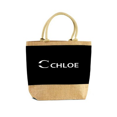 Two Tone Jute Beach Tote With Handles