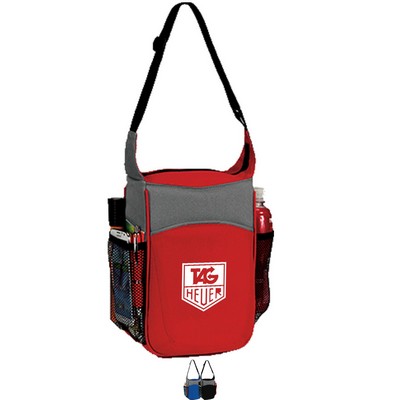 Two-Tone Insulated Picnic Lunch Cooler Bag w/ Front Pocket & Dual Side Mesh Pocket (7" x 10.5" x 5")