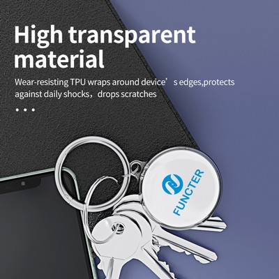 Circular Transparent TPU KeyTag Case Tracker Cover Anti-Lost Protector Holder W/ Key Chian