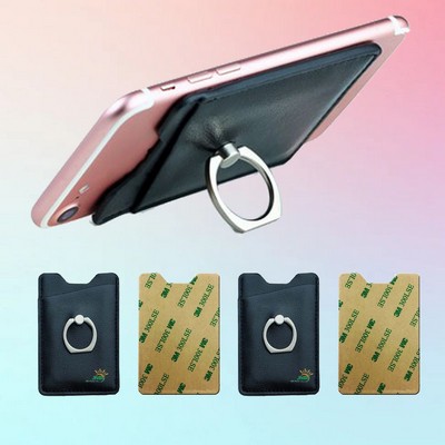 PU Leather Phone Wallet Card Holder with Metal Finger Ring Phone Stand