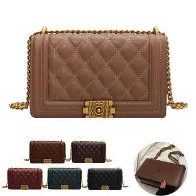 Trendy Chain PU Leather Quilted Crossbody Bag