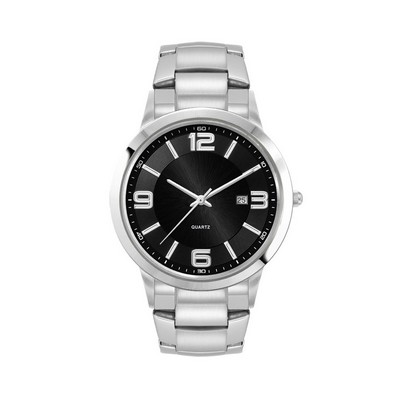 Men's Silver Stainless Steel Case Watch Men's Silver Stainless Steel Case, Black Sunray Dial, and Bl