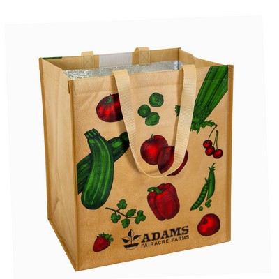 Custom 145g Laminated Woven Insulated Grocery Cooler Bag w/Velcro Closure 13"x15"x10"