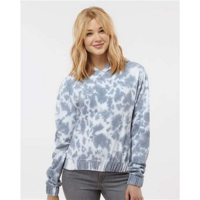 MV Sport® Women's Sueded Fleece Tie-Dyed Crop Hooded Sweatshirt